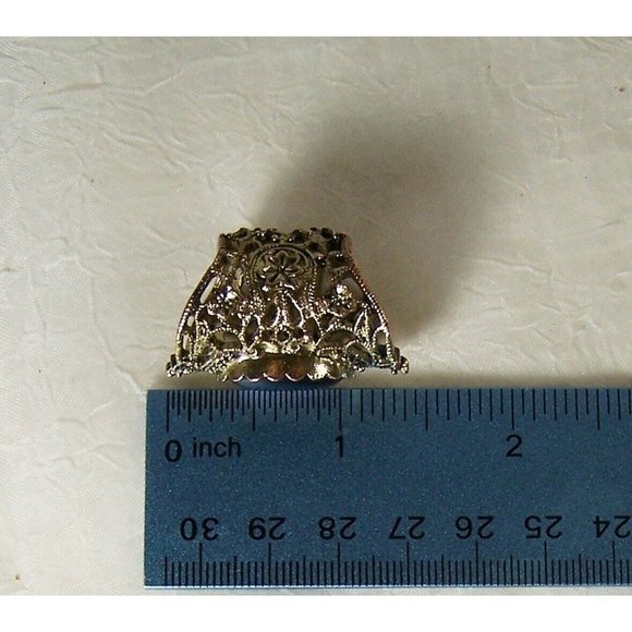 Moonstone Open Back Scalloped Bezel Set Long Knuckle Ring Filigree Brass Size 6 - Picture 6 of 6